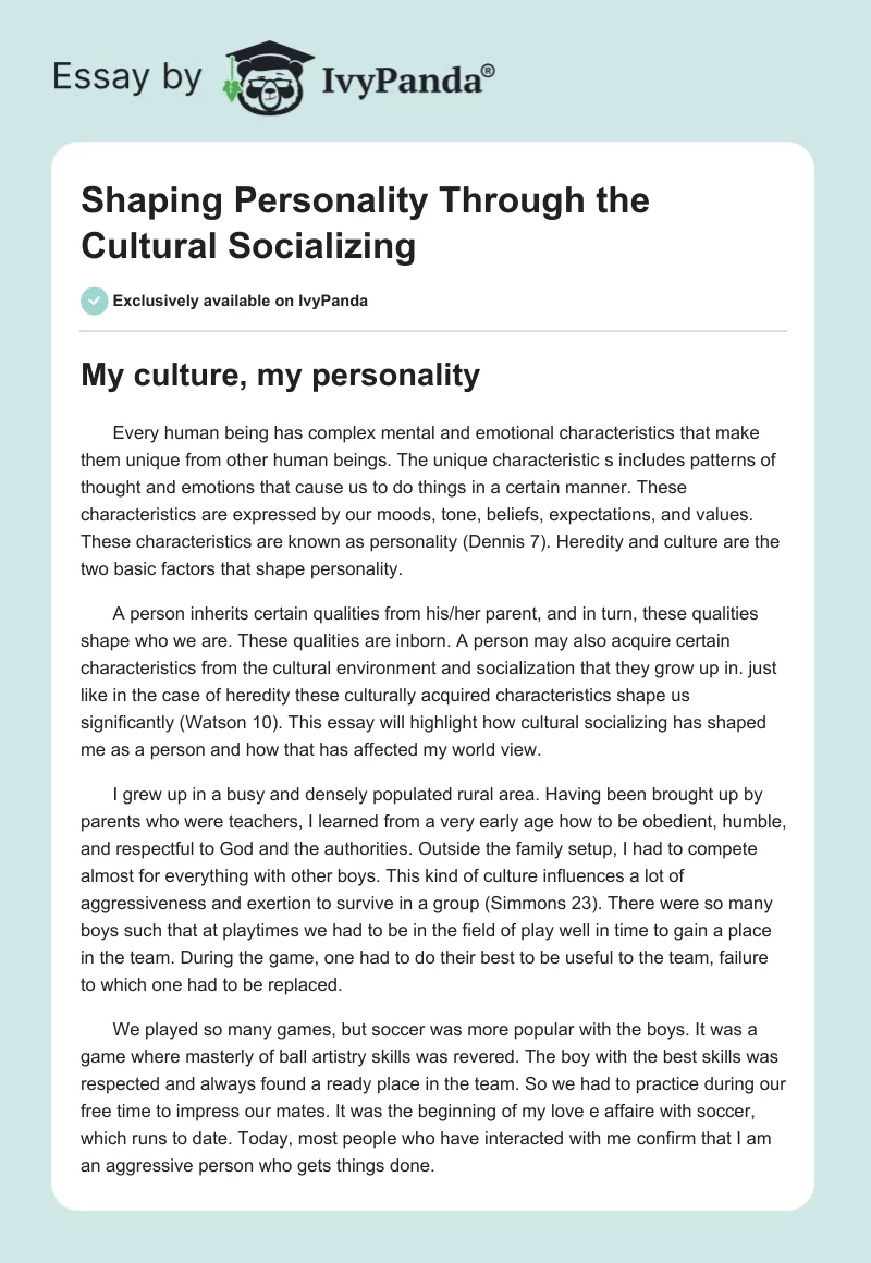 Shaping Personality Through the Cultural Socializing. Page 1