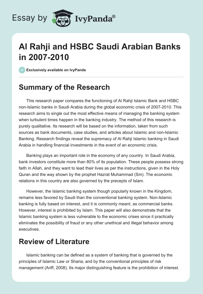 Al Rahji and HSBC Saudi Arabian Banks in 2007-2010. Page 1