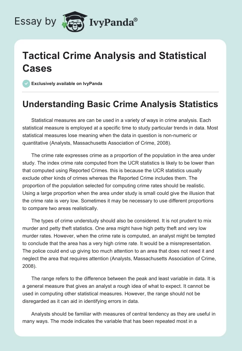 Tactical Crime Analysis and Statistical Cases. Page 1