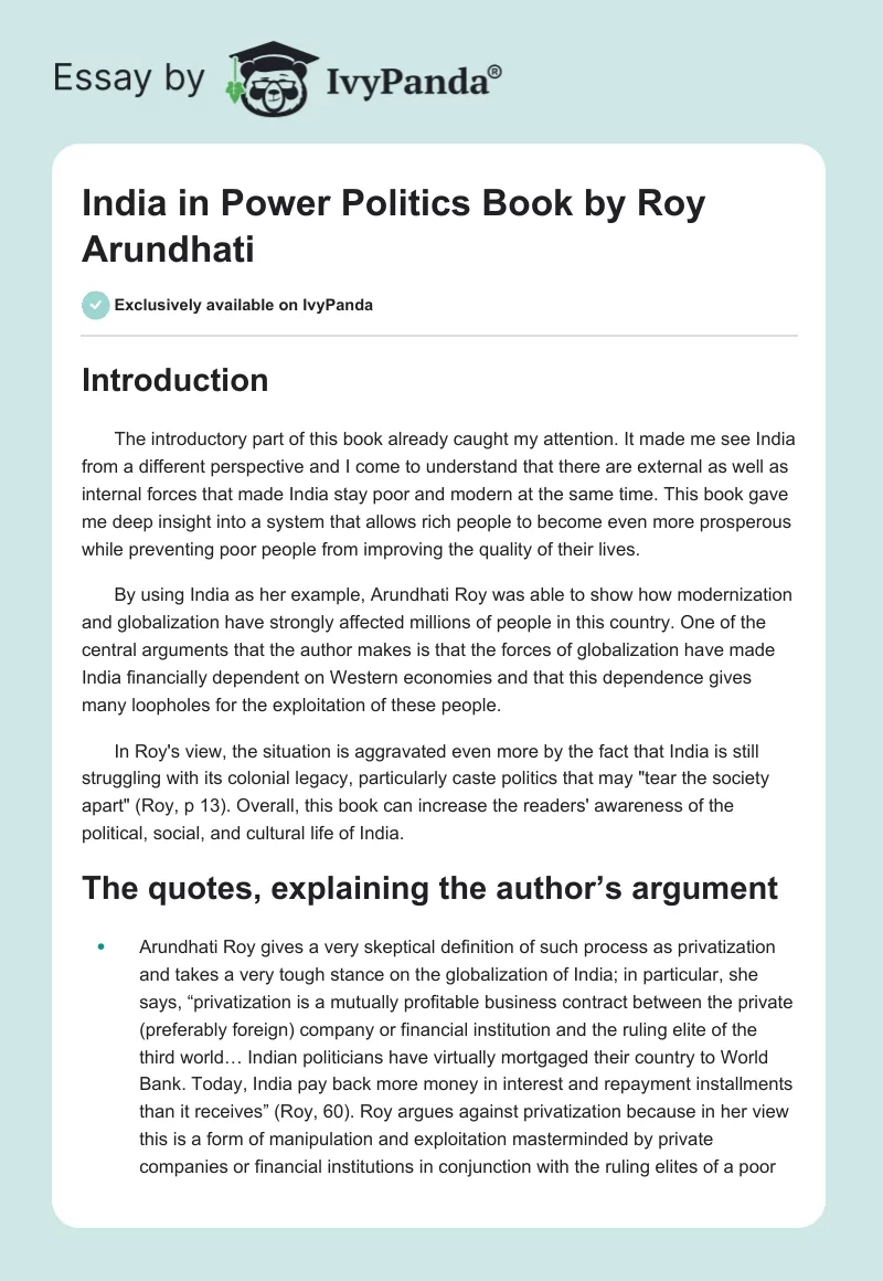 India in "Power Politics" Book by Roy Arundhati. Page 1