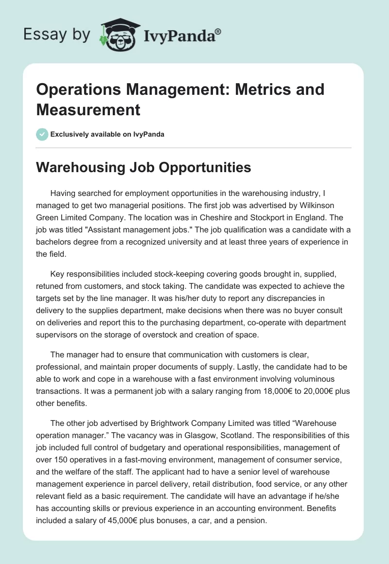 Operations Management: Metrics and Measurement. Page 1