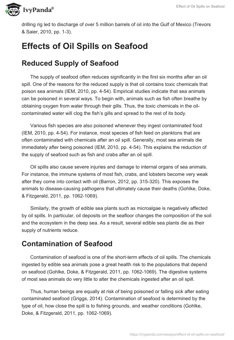 Effect of Oil Spills on Seafood. Page 2