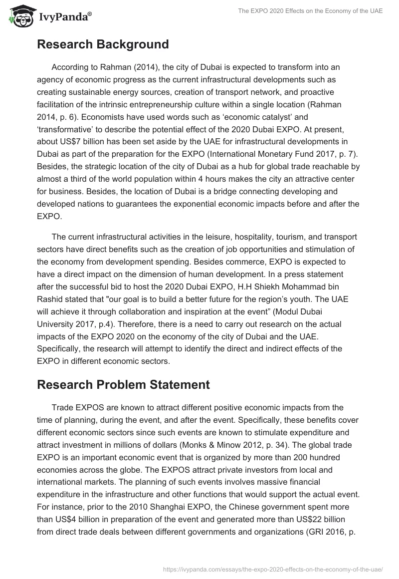 The EXPO 2020 Effects on the Economy of the UAE. Page 2
