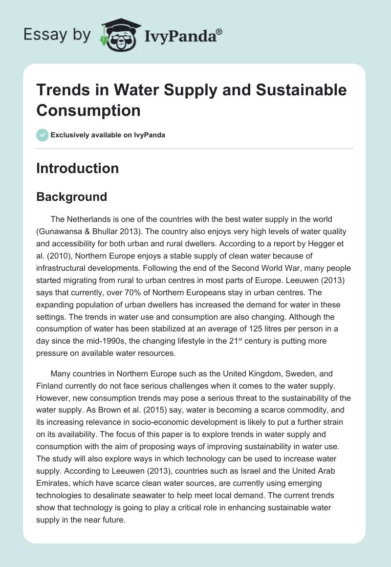 Trends in Water Supply and Sustainable Consumption. Page 1