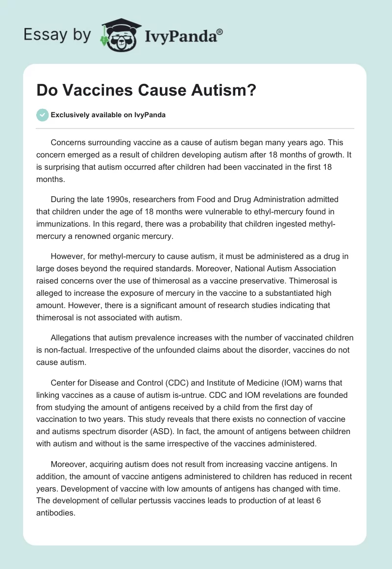 Do Vaccines Cause Autism?. Page 1