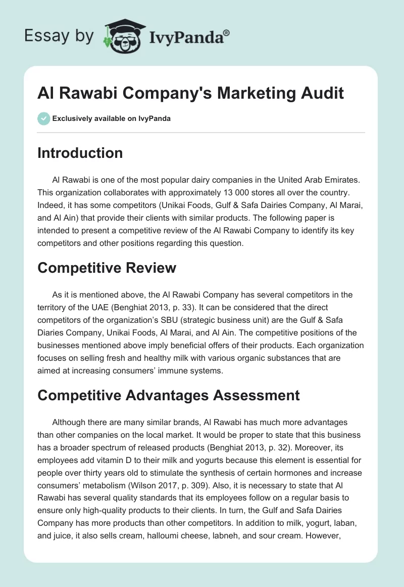 Al Rawabi Company's Marketing Audit. Page 1