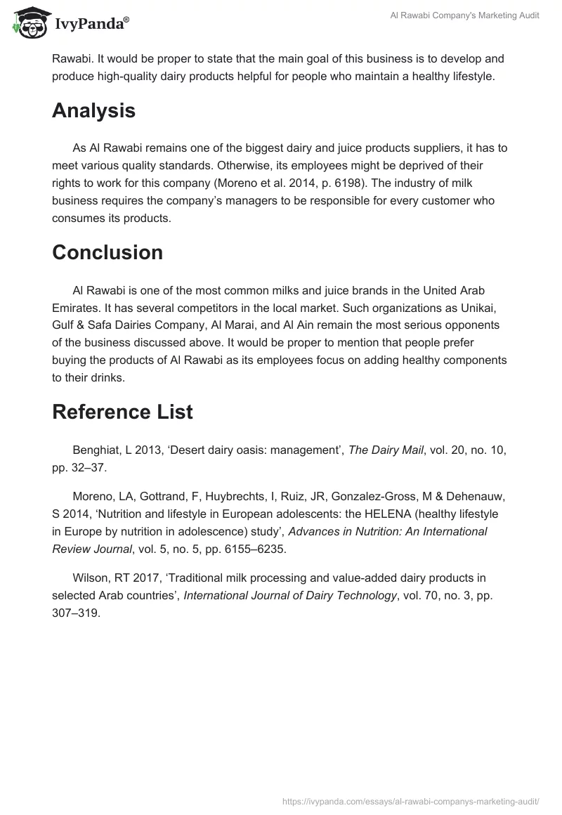 Al Rawabi Company's Marketing Audit. Page 4