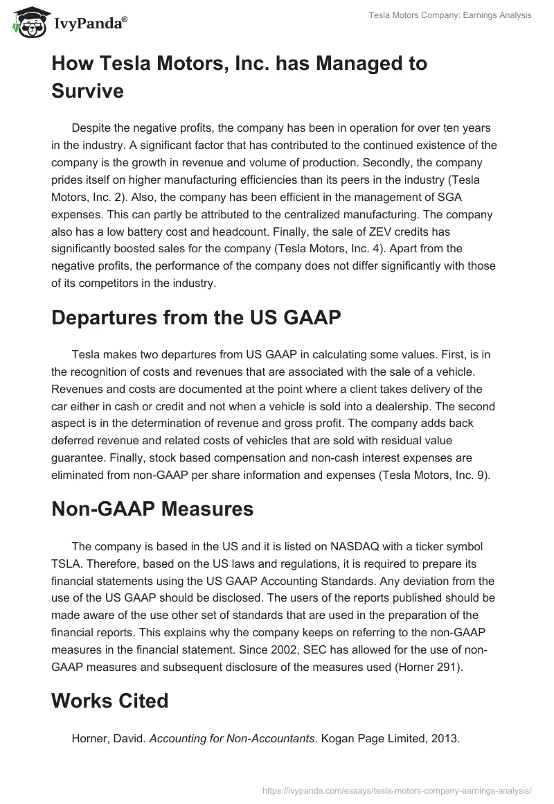 Tesla Motors Company: Earnings Analysis. Page 4
