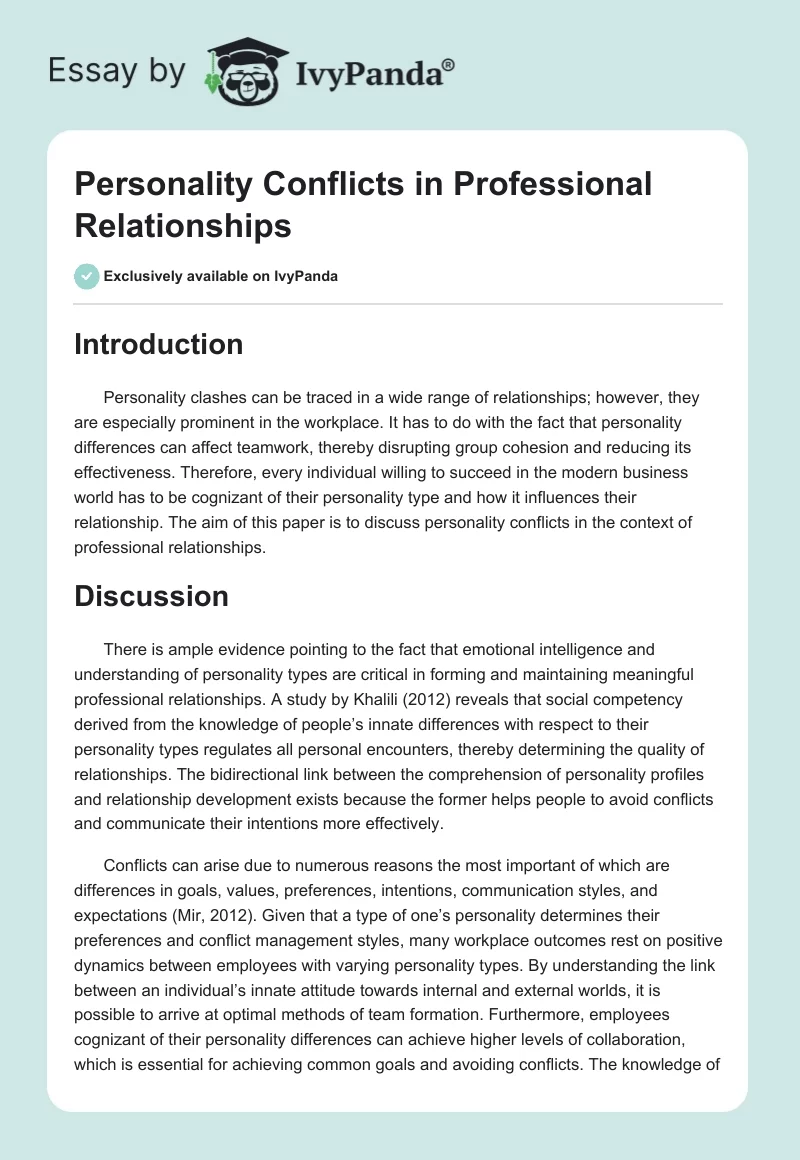 Personality Conflicts in Professional Relationships. Page 1