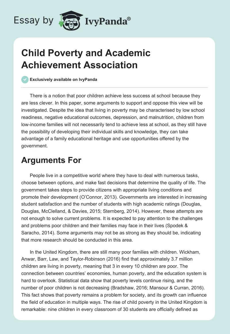 Child Poverty and Academic Achievement Association. Page 1
