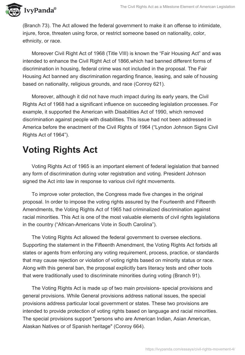 The Civil Rights Act as a Milestone Element of American Legislation. Page 2