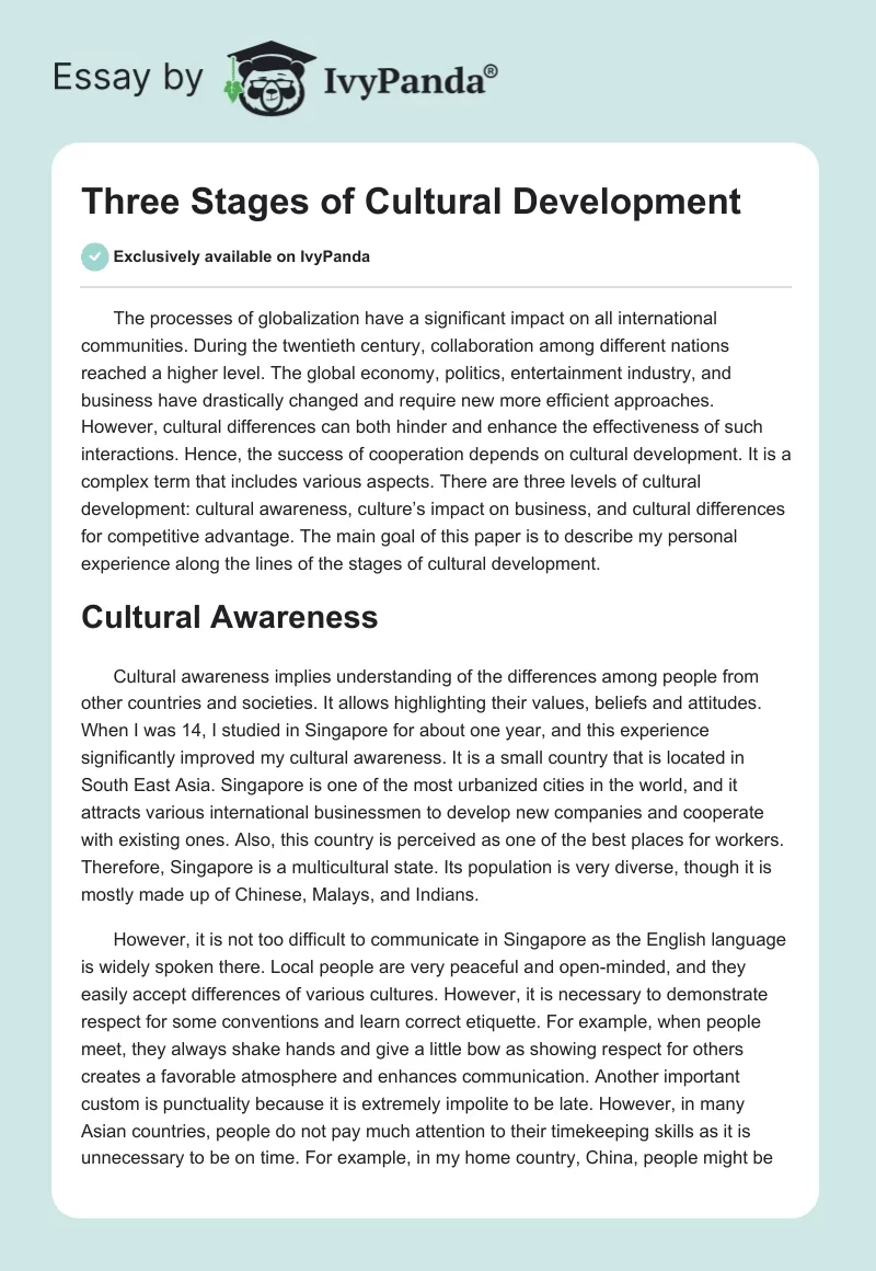 Three Stages of Cultural Development. Page 1