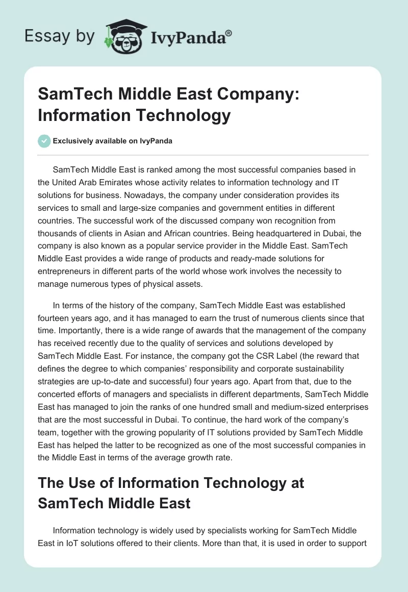 SamTech Middle East Company: Information Technology. Page 1