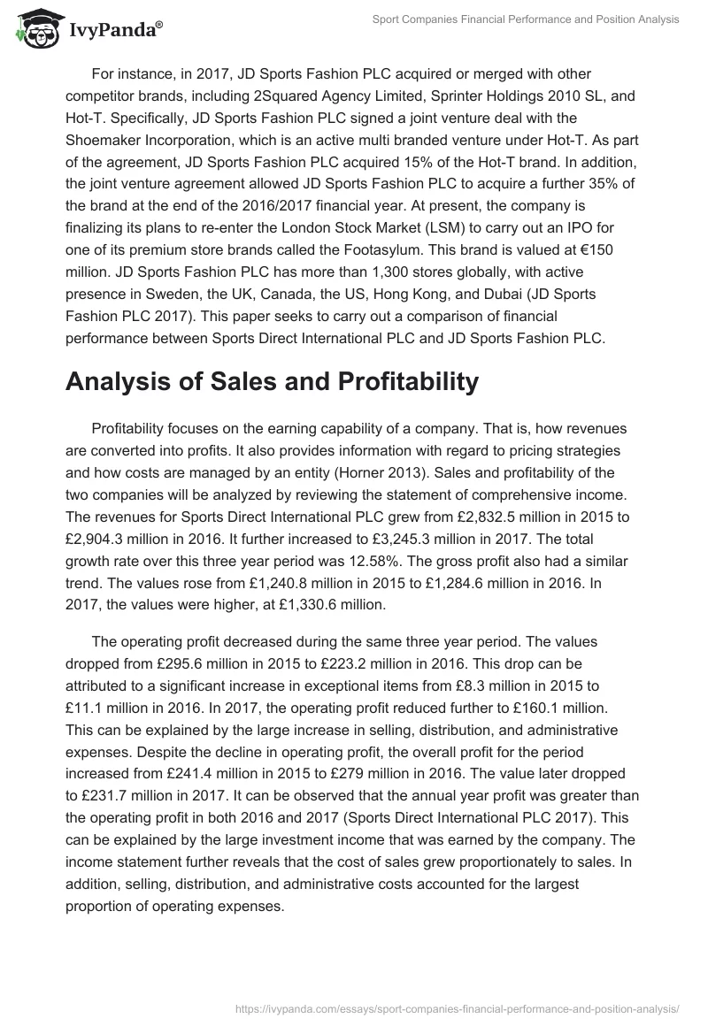 Sport Companies Financial Performance and Position Analysis. Page 2