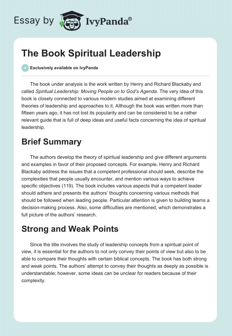 The Book "Spiritual Leadership". Page 1
