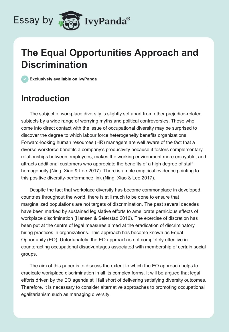 The Equal Opportunities Approach and Discrimination. Page 1