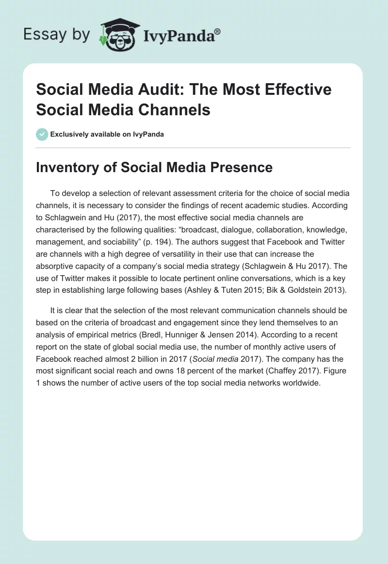 Social Media Audit: The Most Effective Social Media Channels. Page 1