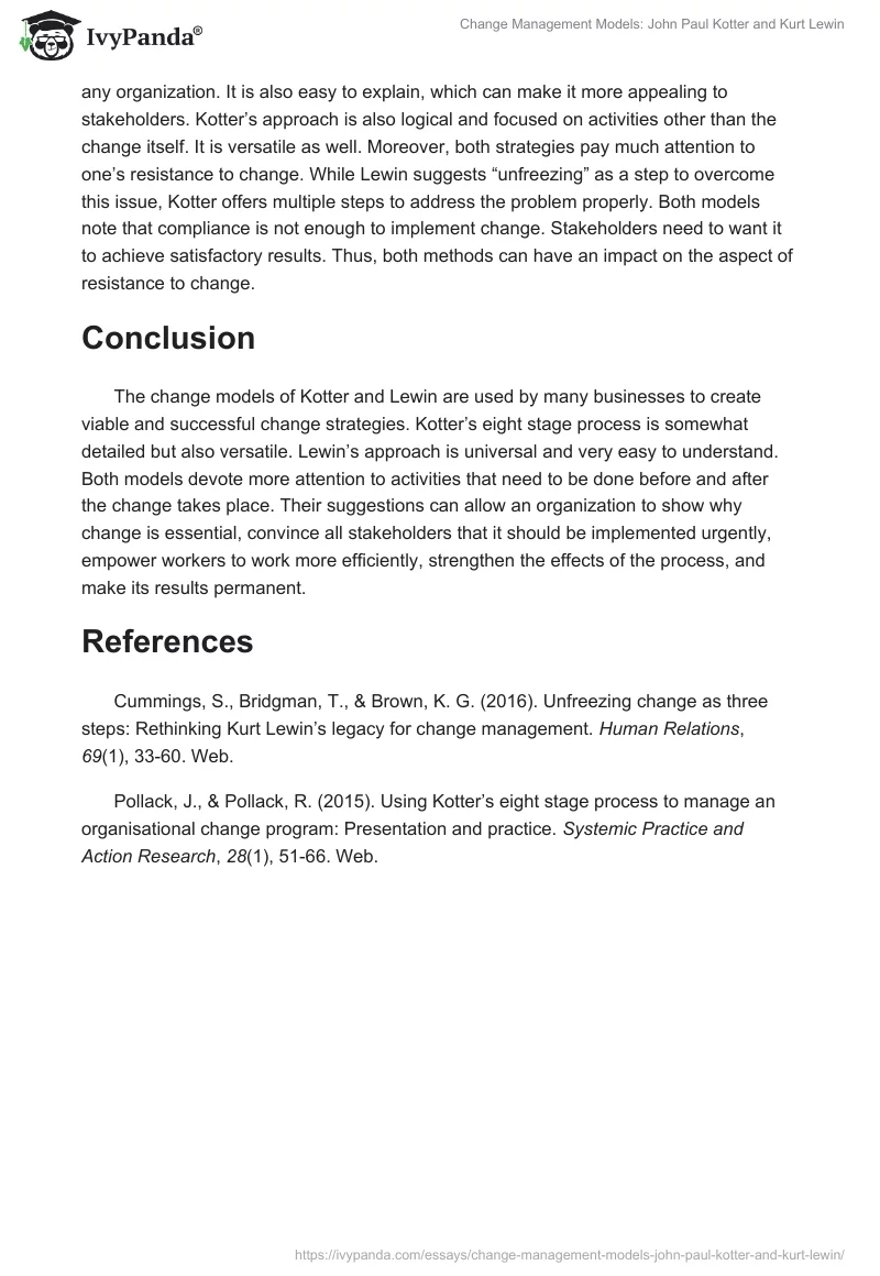 Change Management Models: John Paul Kotter and Kurt Lewin. Page 3