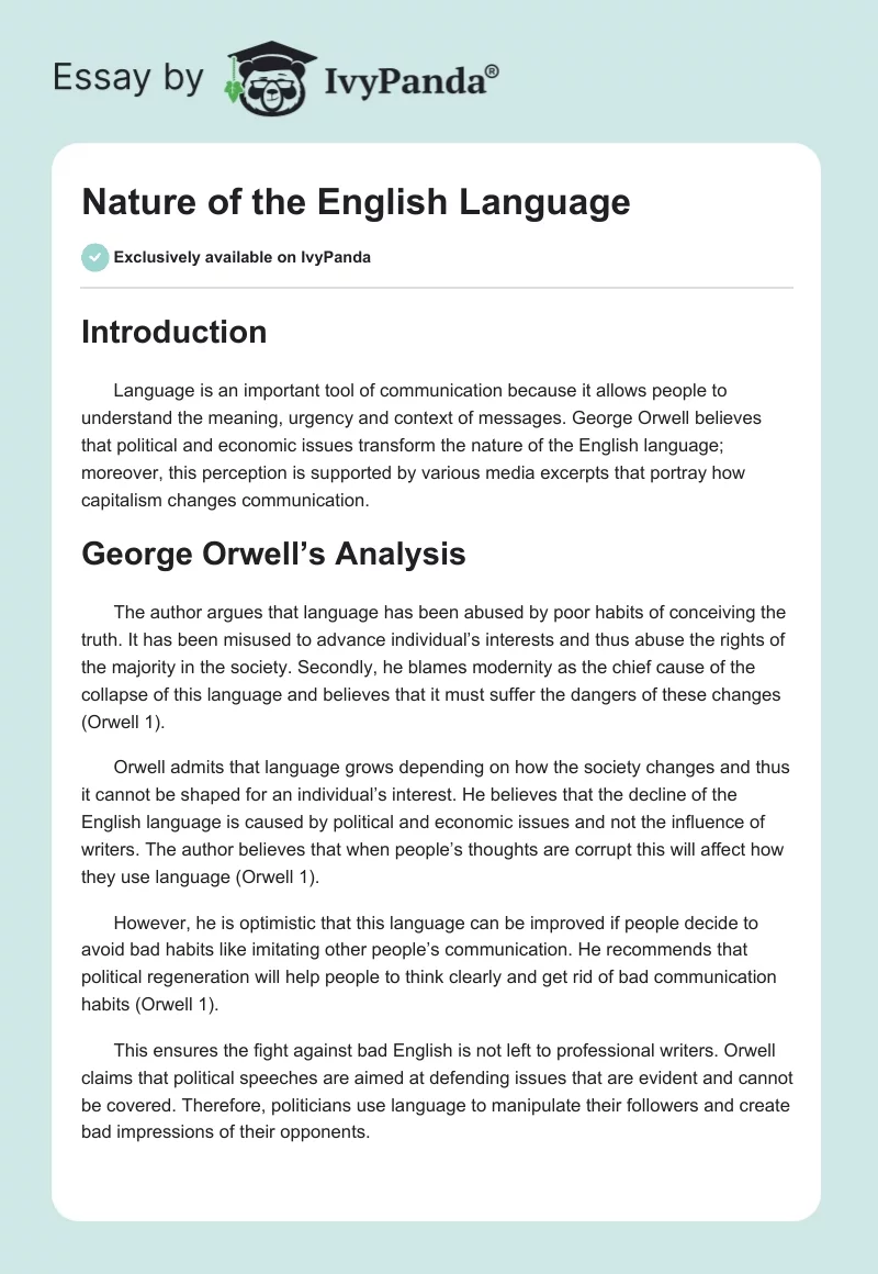 Nature of the English Language. Page 1