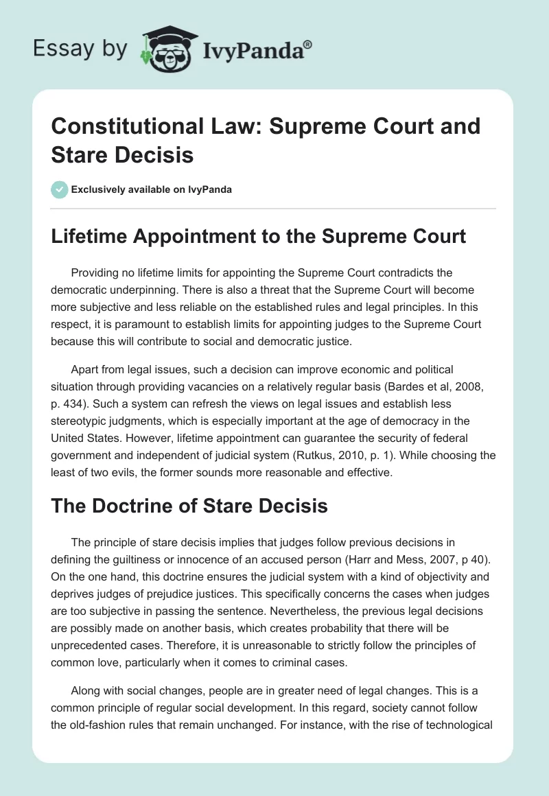 Constitutional Law: Supreme Court and Stare Decisis. Page 1