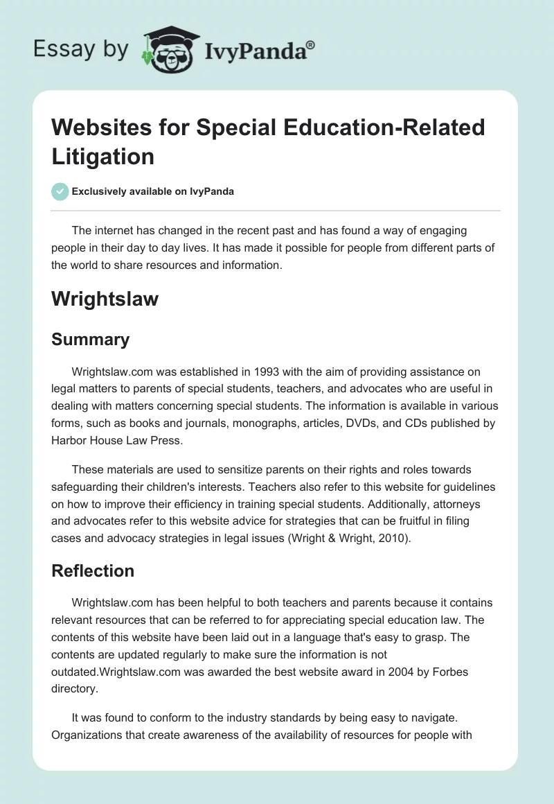 Websites for Special Education-Related Litigation. Page 1