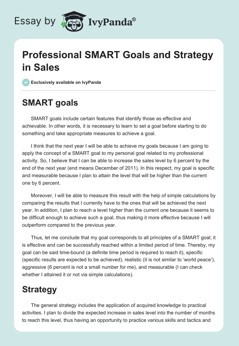 Professional SMART Goals and Strategy in Sales. Page 1