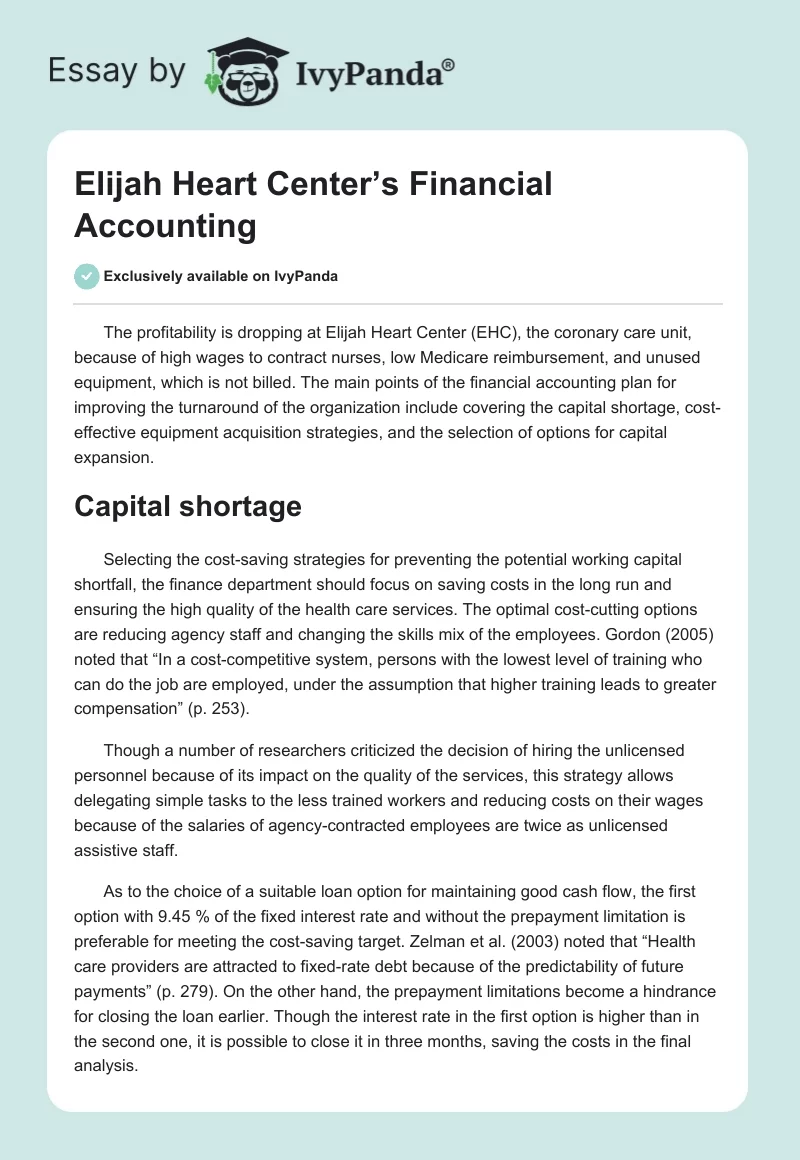 Elijah Heart Center’s Financial Accounting. Page 1