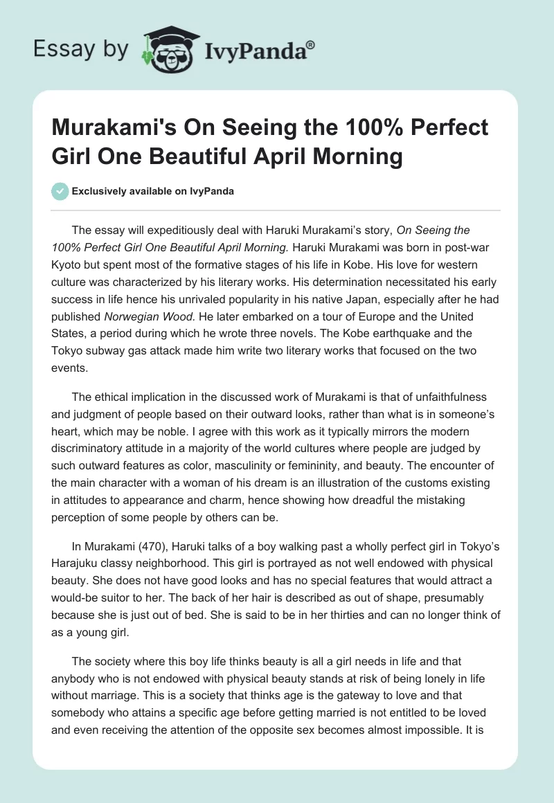 Murakami's "On Seeing the 100% Perfect Girl One Beautiful April Morning". Page 1