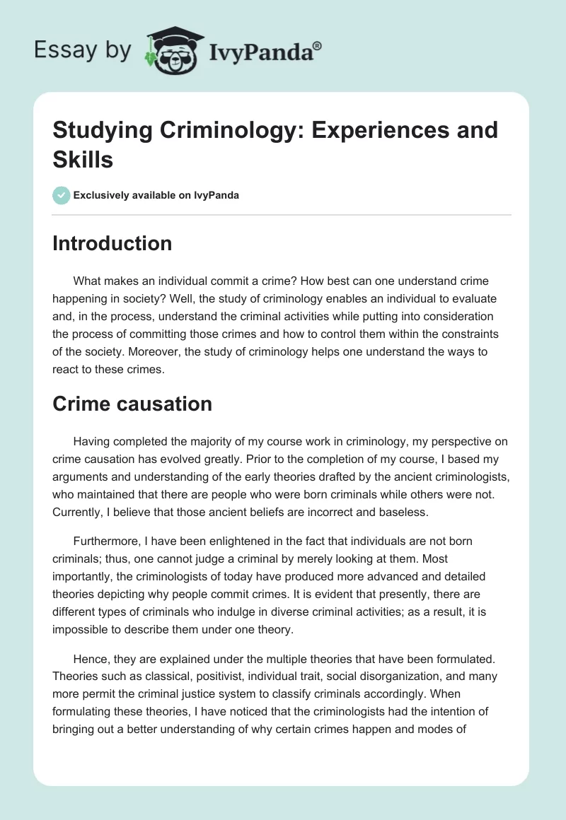 Studying Criminology: Experiences and Skills. Page 1