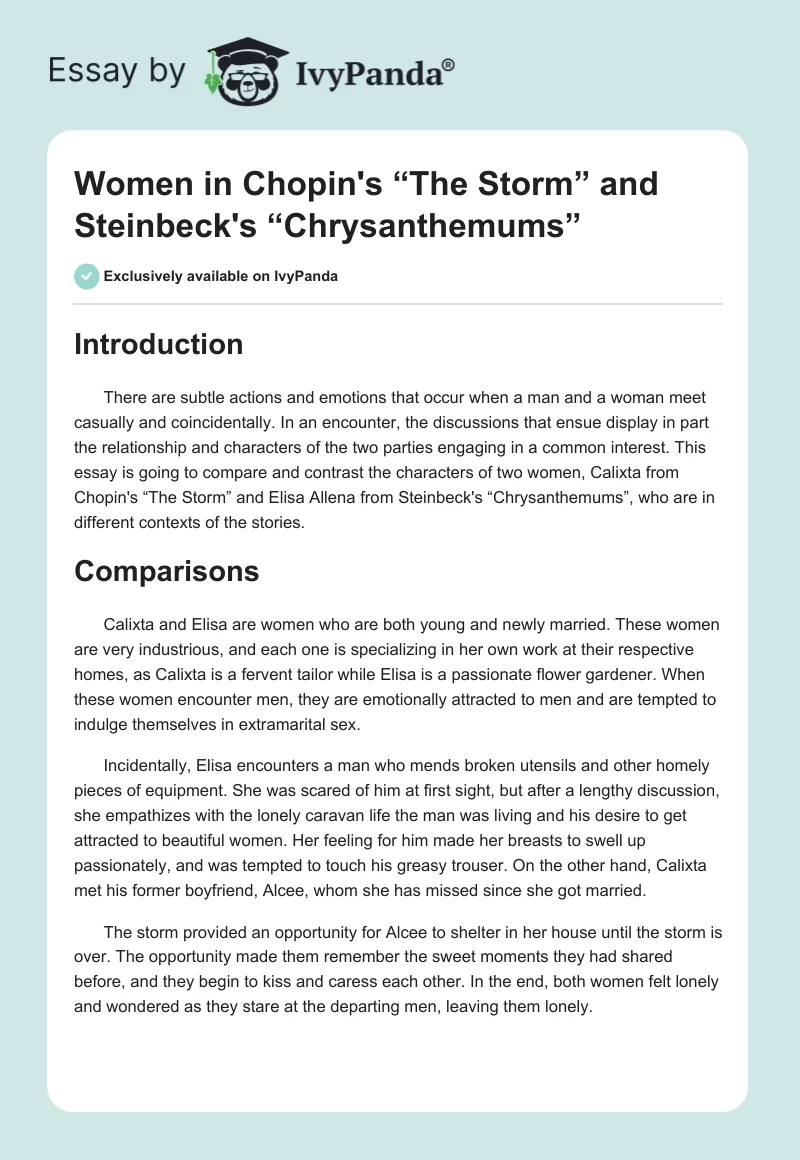 Women in Chopin's “The Storm” and Steinbeck's “Chrysanthemums”. Page 1