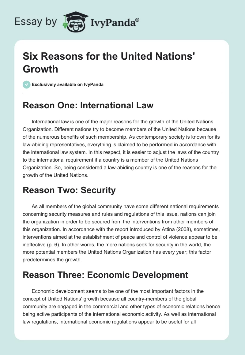 Six Reasons for the United Nations' Growth. Page 1