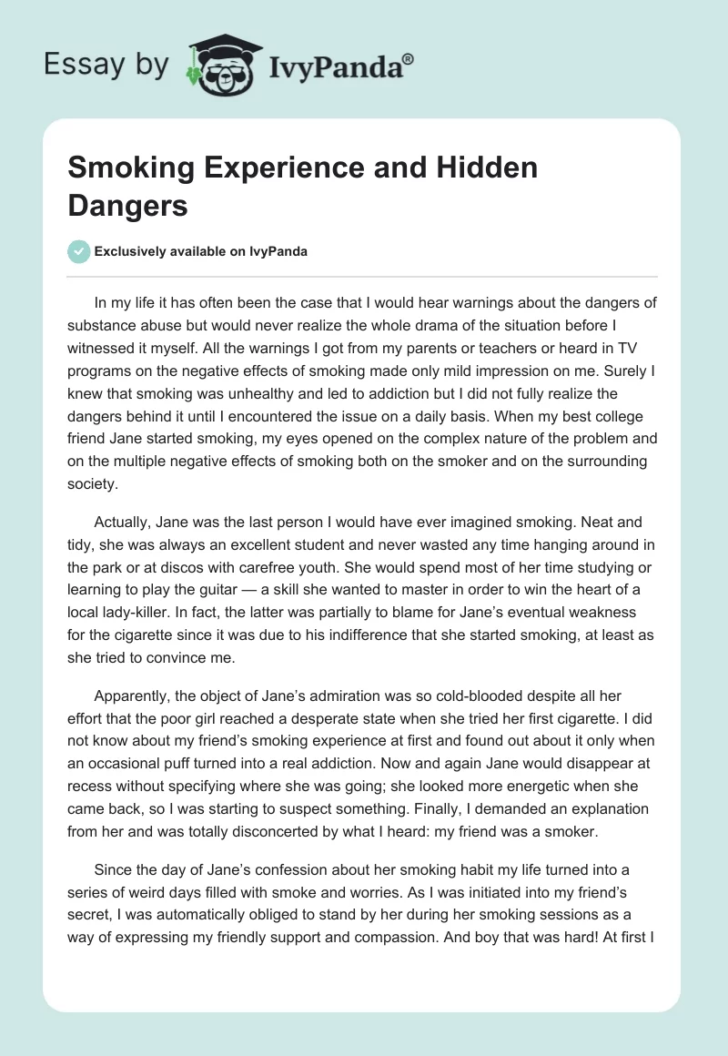 Smoking Experience and Hidden Dangers. Page 1