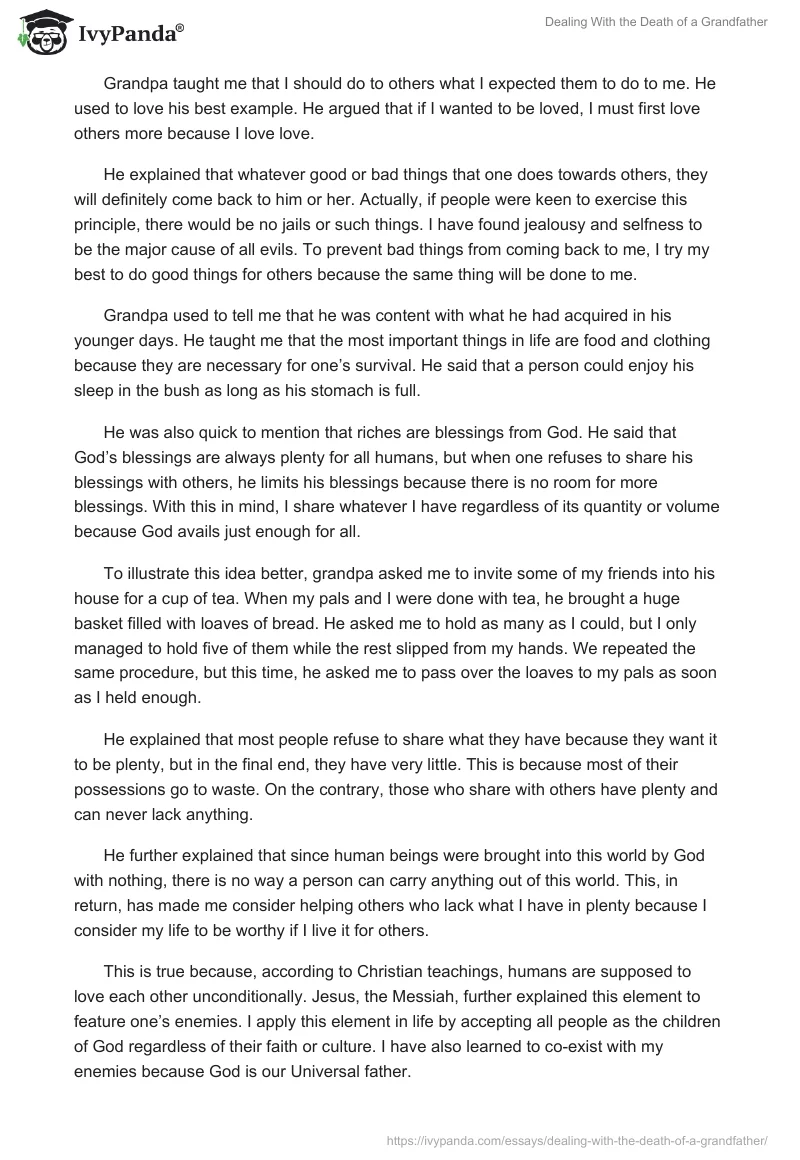Dealing with the Death of a Grandfather - 2141 Words | Essay Example