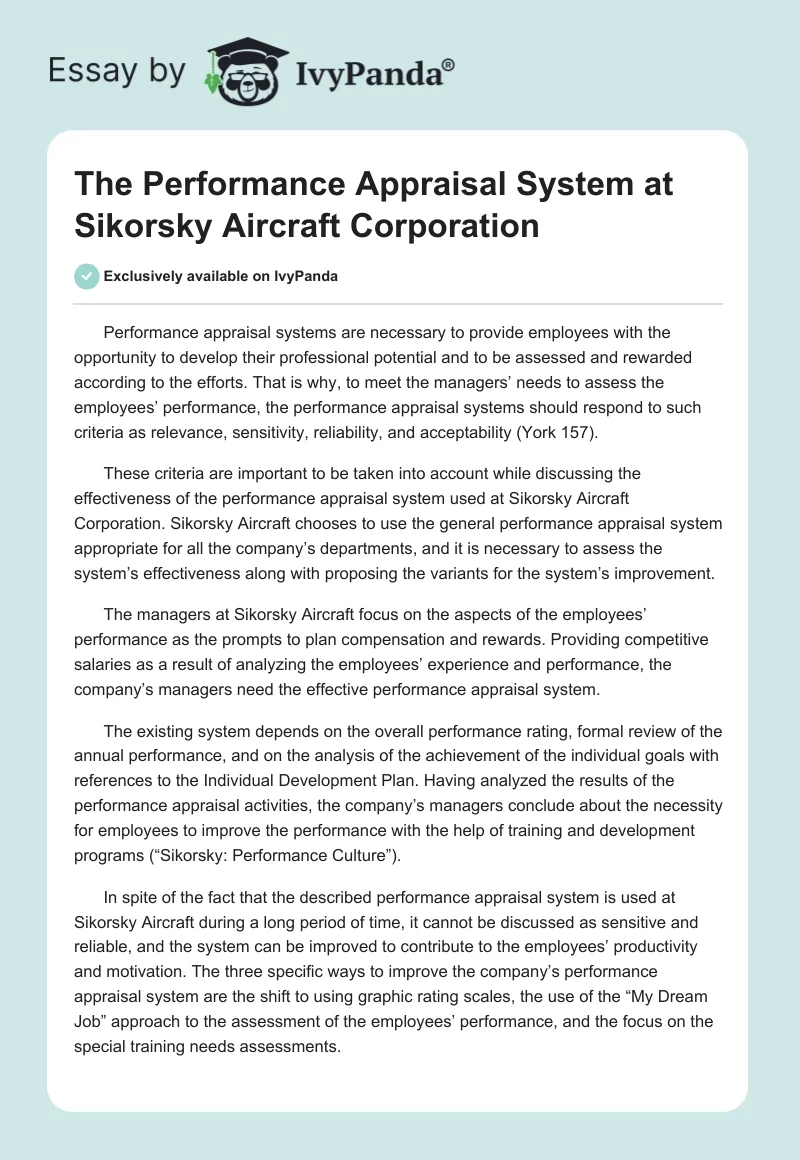 The Performance Appraisal System at Sikorsky Aircraft Corporation. Page 1