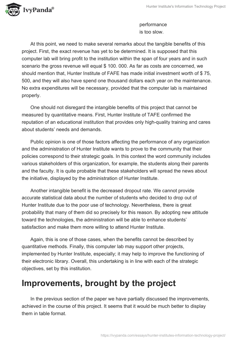 Hunter Institute's Information Technology Project. Page 3