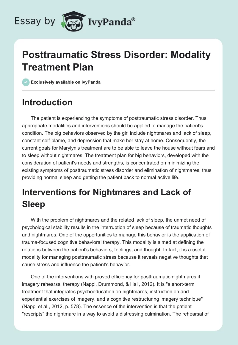 Posttraumatic Stress Disorder: Modality Treatment Plan. Page 1