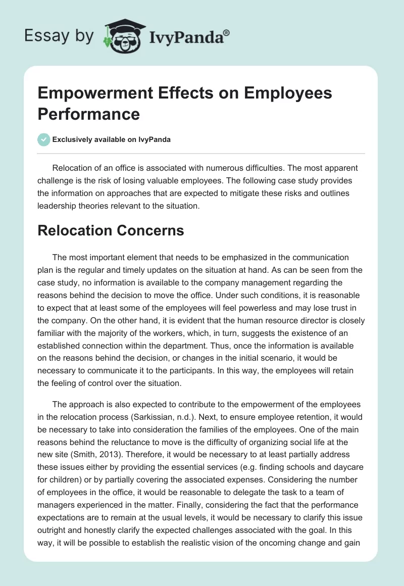 Empowerment Effects on Employees Performance. Page 1