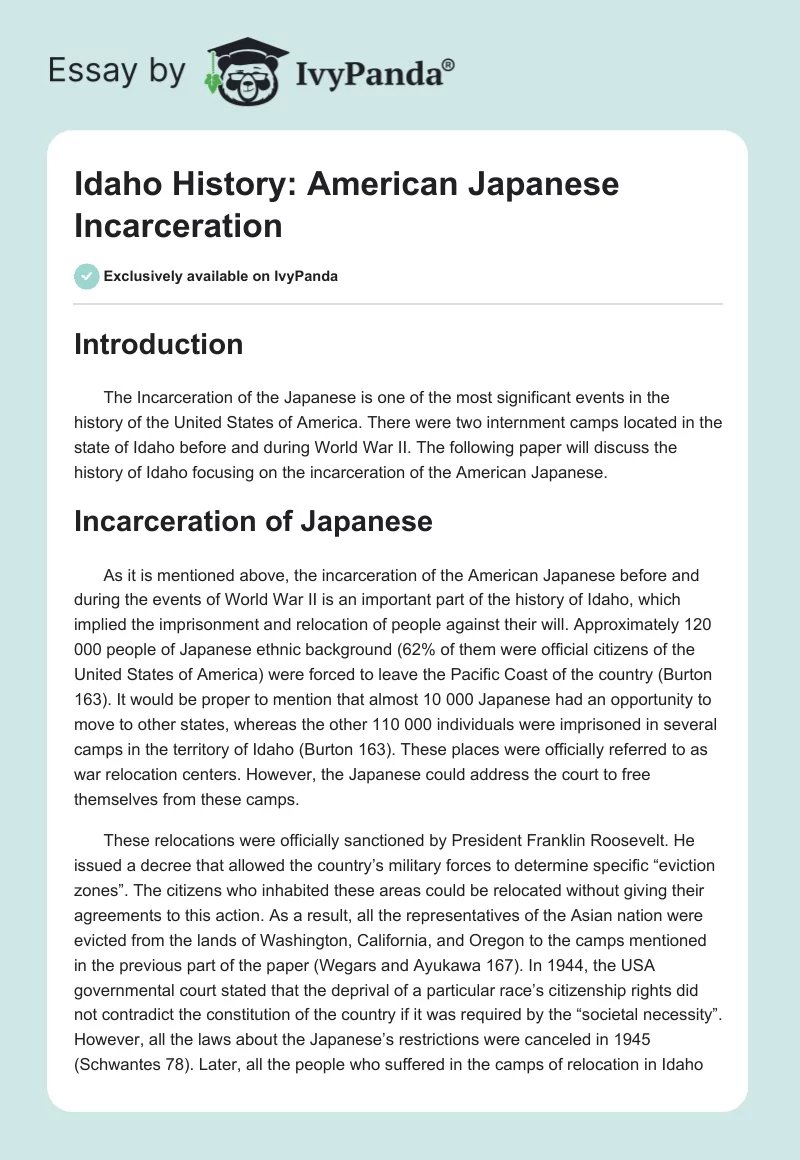 Idaho History: American Japanese Incarceration. Page 1