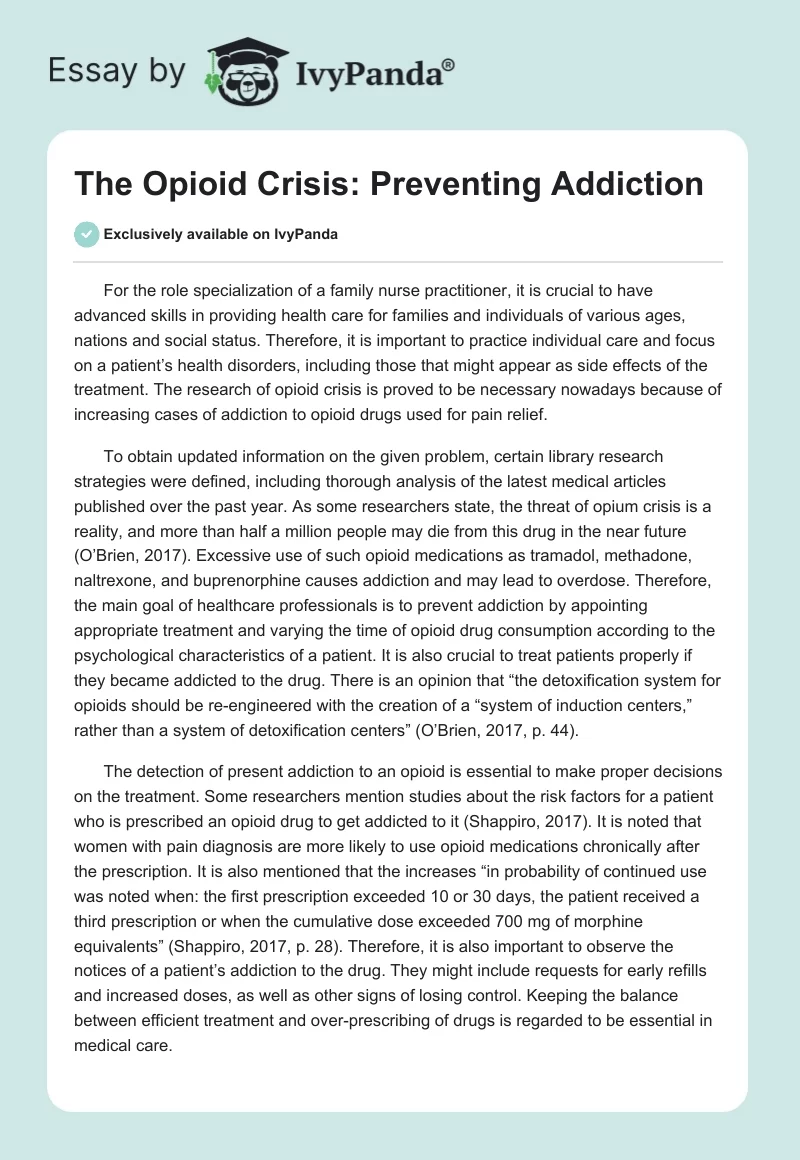 The Opioid Crisis: Preventing Addiction. Page 1