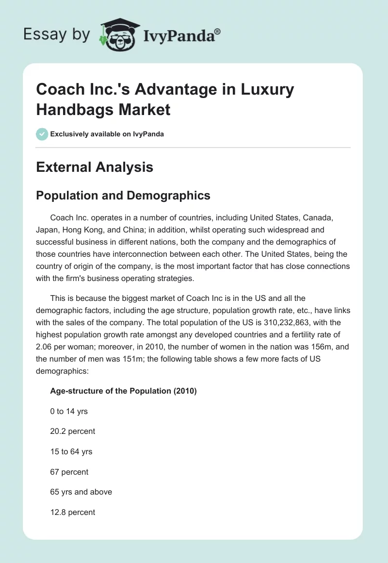 Coach Inc.'s Advantage in Luxury Handbags Market. Page 1