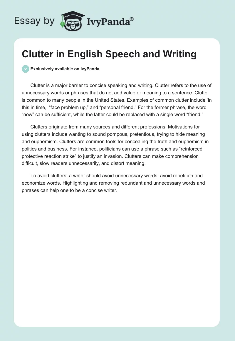 Clutter in English Speech and Writing. Page 1