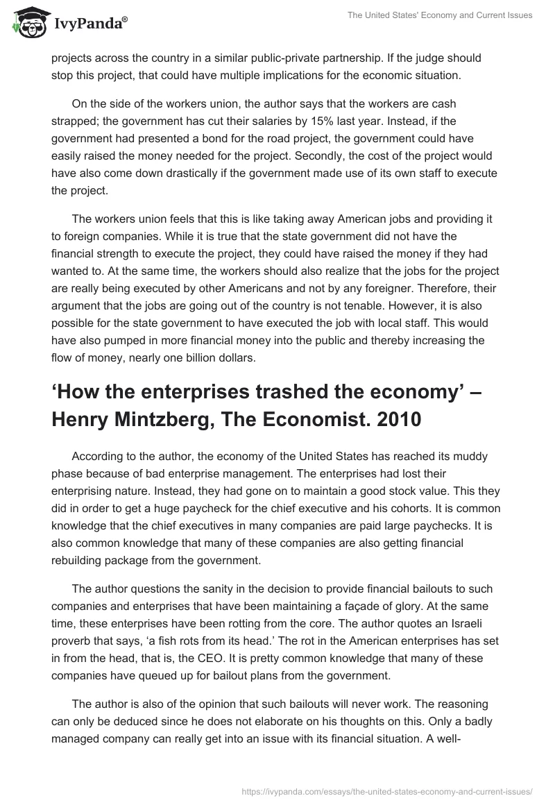 The United States' Economy and Current Issues. Page 3