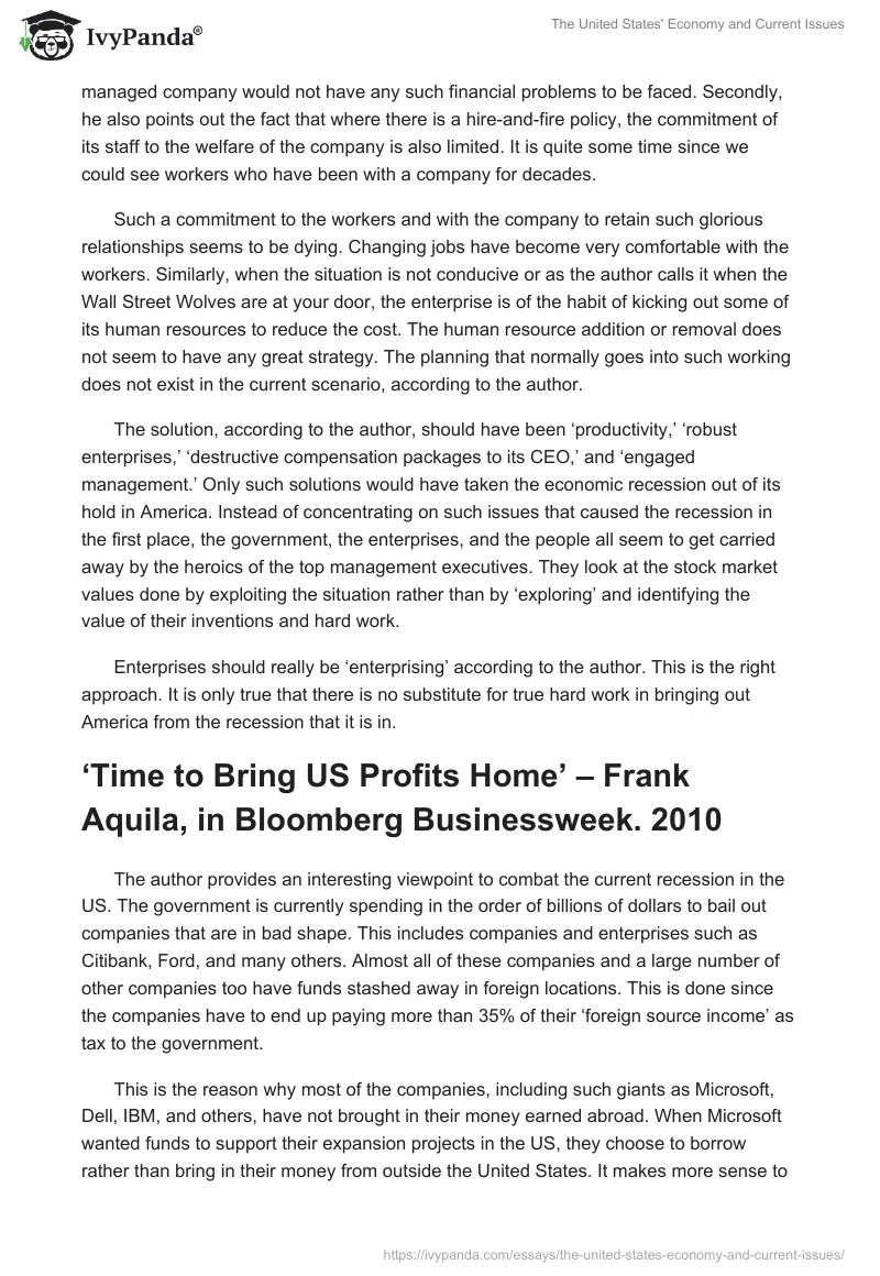 The United States' Economy and Current Issues. Page 4
