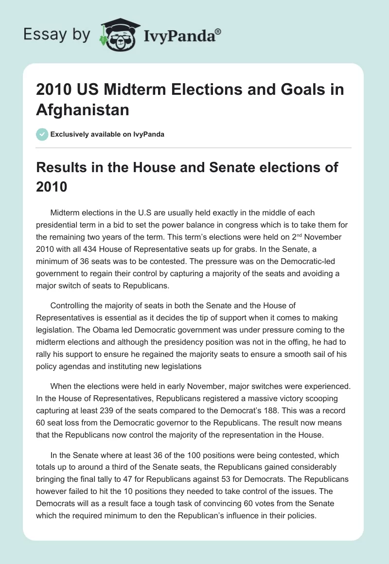 2010 US Midterm Elections and Goals in Afghanistan. Page 1