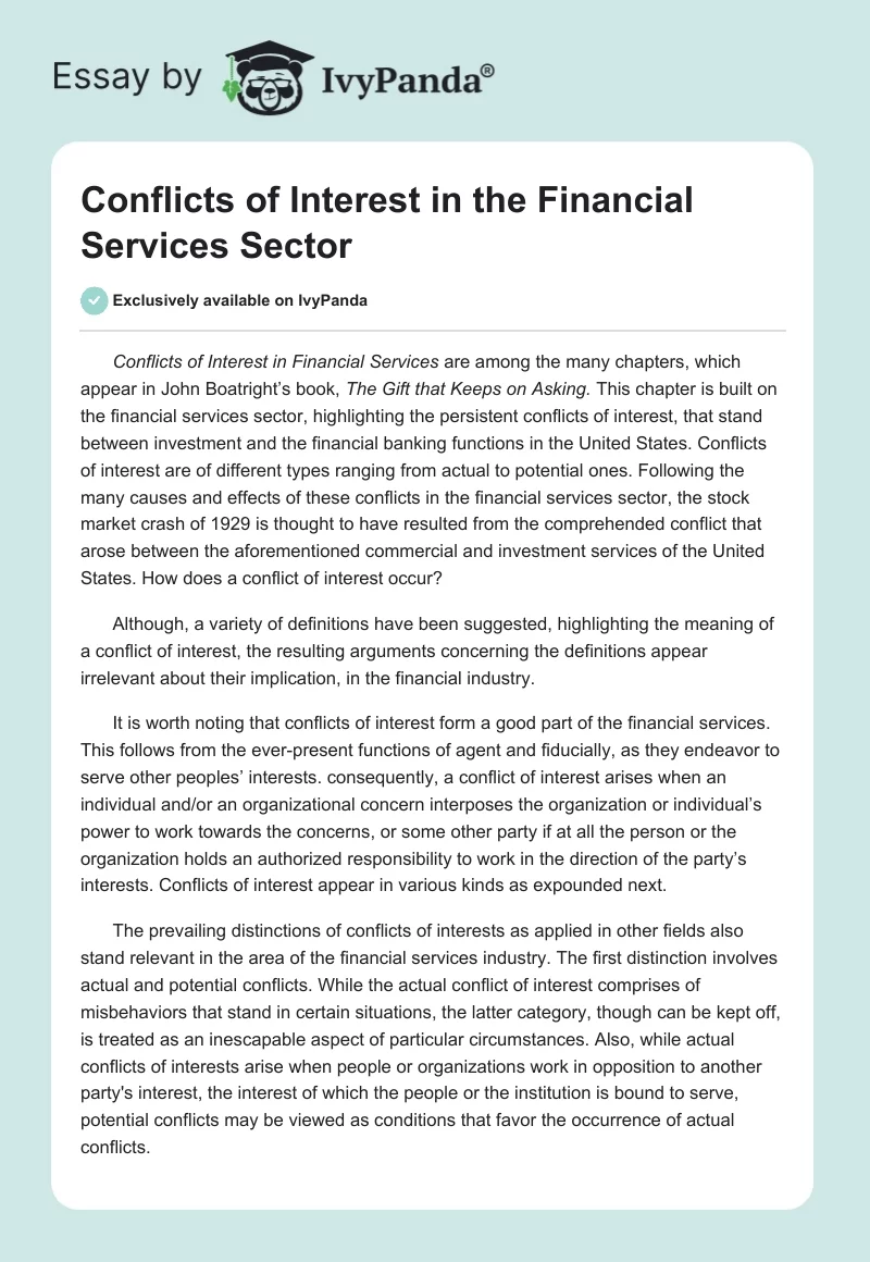 Conflicts of Interest in the Financial Services Sector. Page 1
