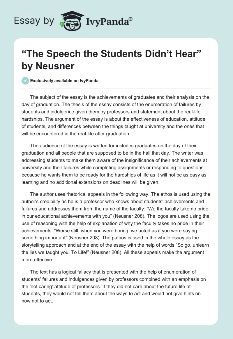 “The Speech the Students Didn’t Hear” by Neusner. Page 1