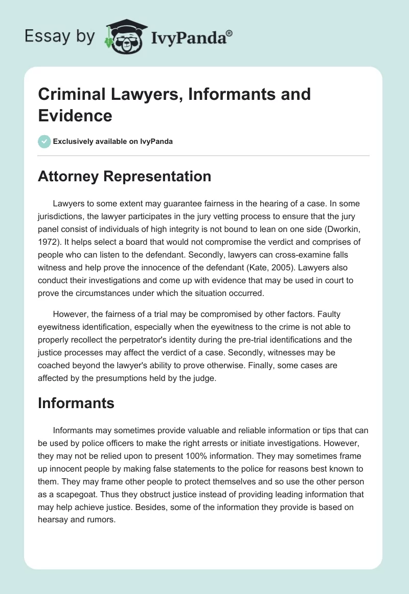 Criminal Lawyers, Informants and Evidence. Page 1