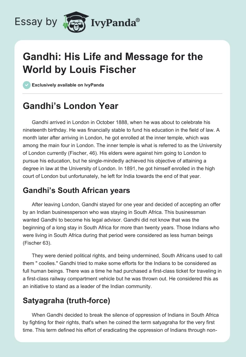 "Gandhi: His Life and Message for the World" by Louis Fischer. Page 1