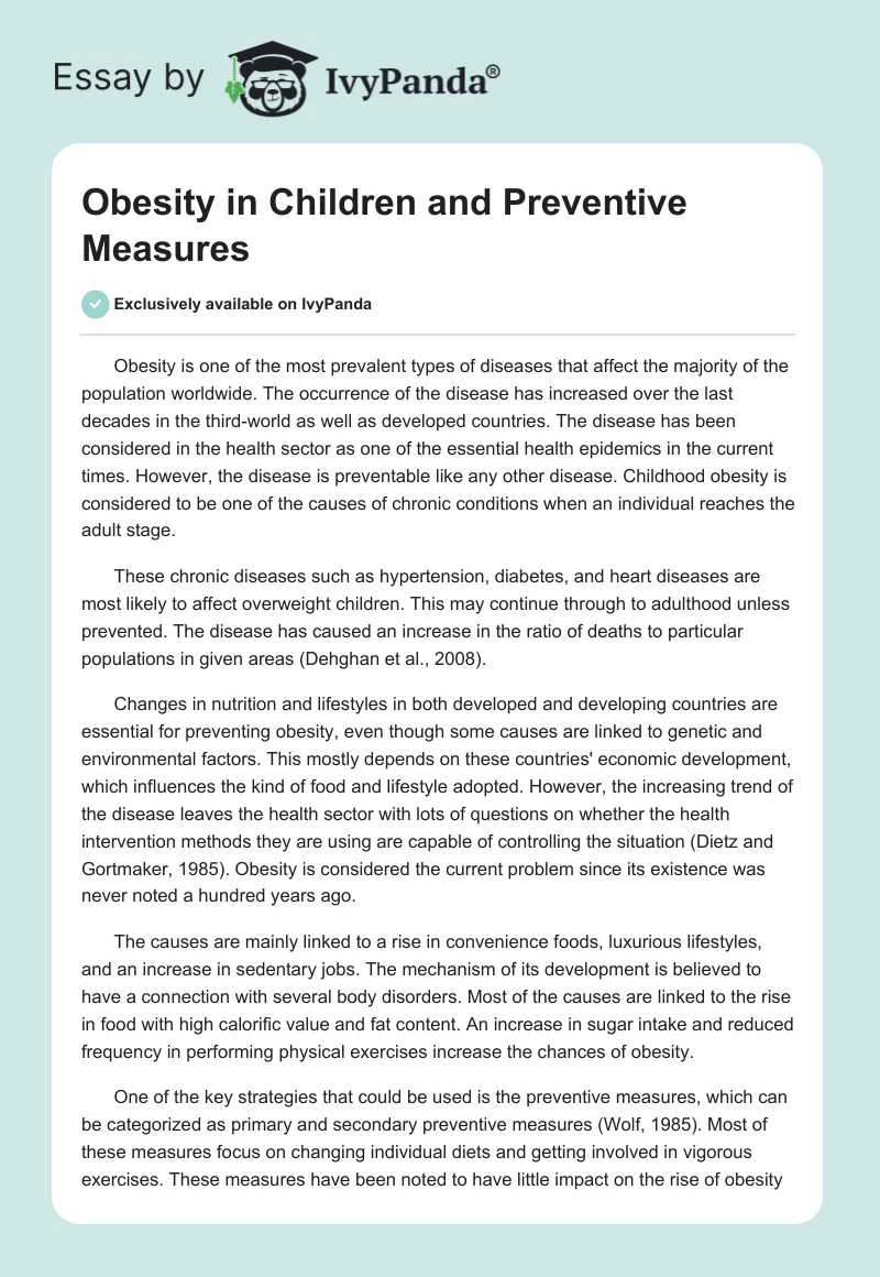 Obesity in Children and Preventive Measures. Page 1