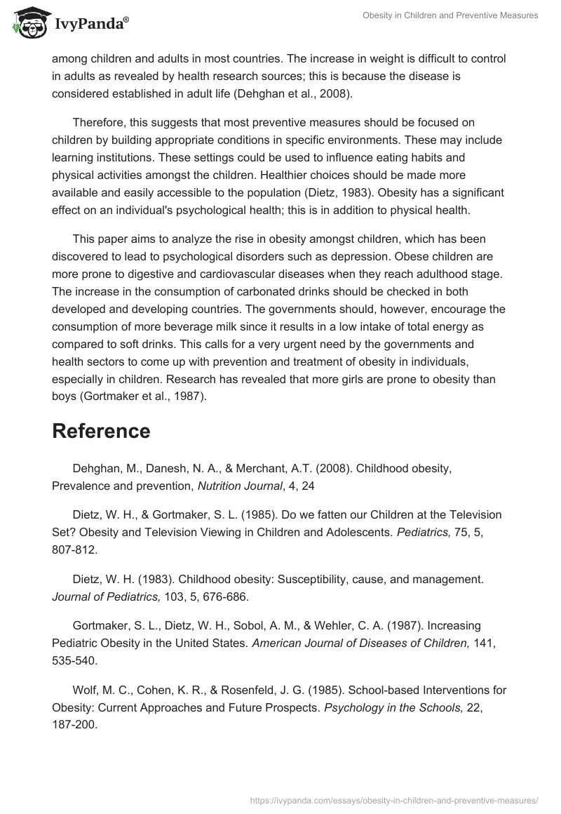Obesity in Children and Preventive Measures. Page 2